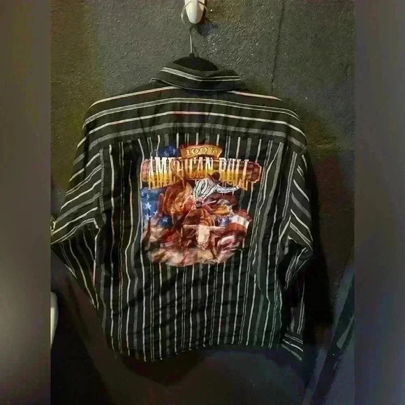 Men’s Rodeo Rider Long Sleeve Button Up Black Striped Shirt Medium - Picture 3 of 4